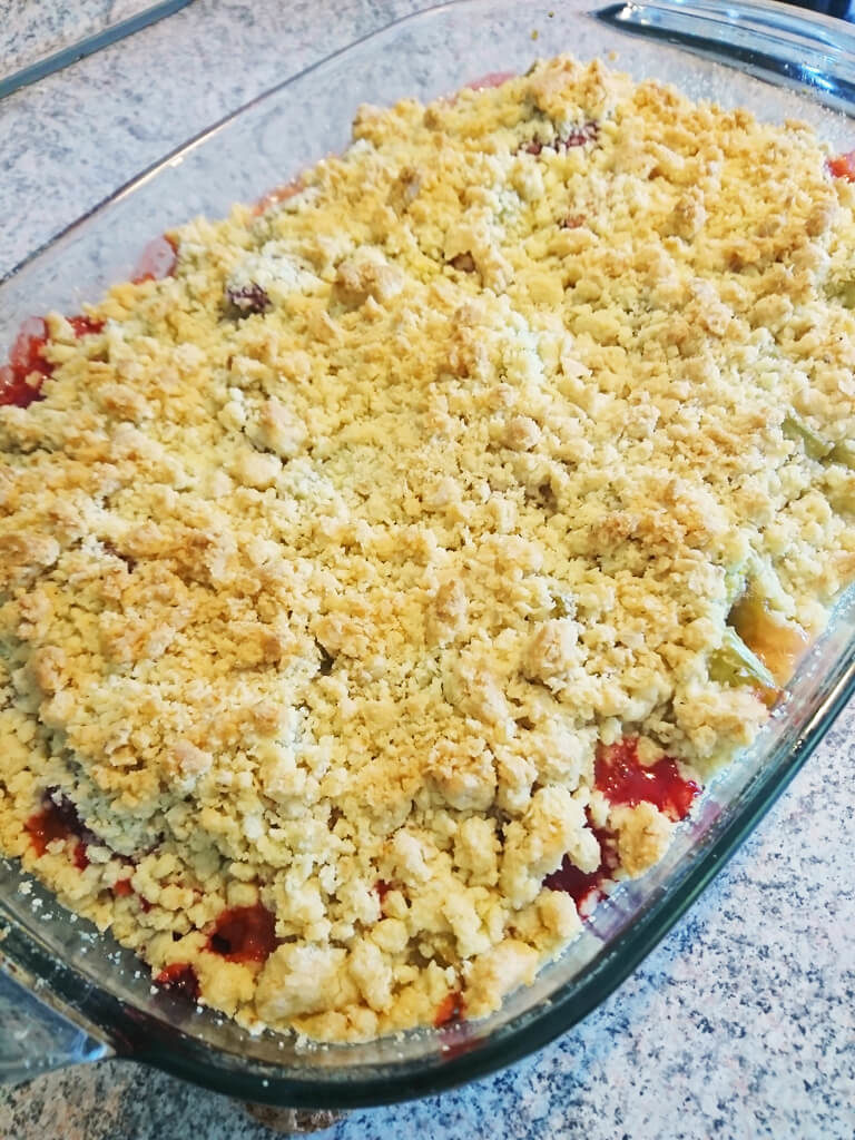 Erdbeer-Rhabarber-Crumble mit Haferflocken | PLÜCKEFINKEN