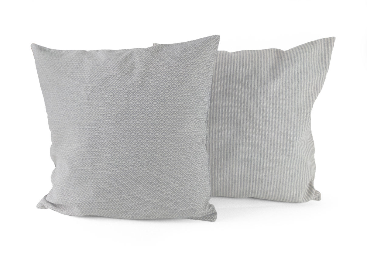 Kissen 2er Set – Streifen & Rauten grau