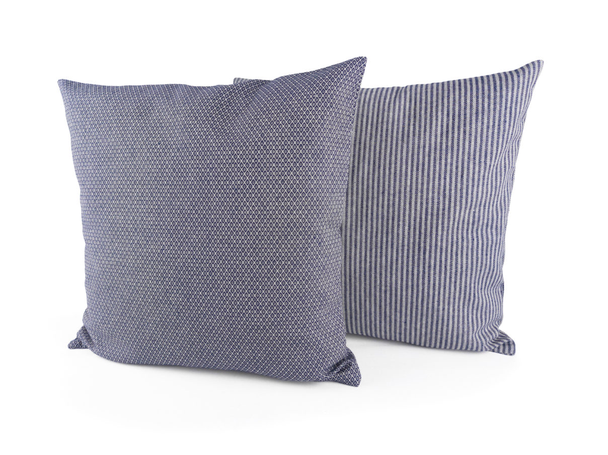Kissen 2er Set – Streifen & Rauten navy