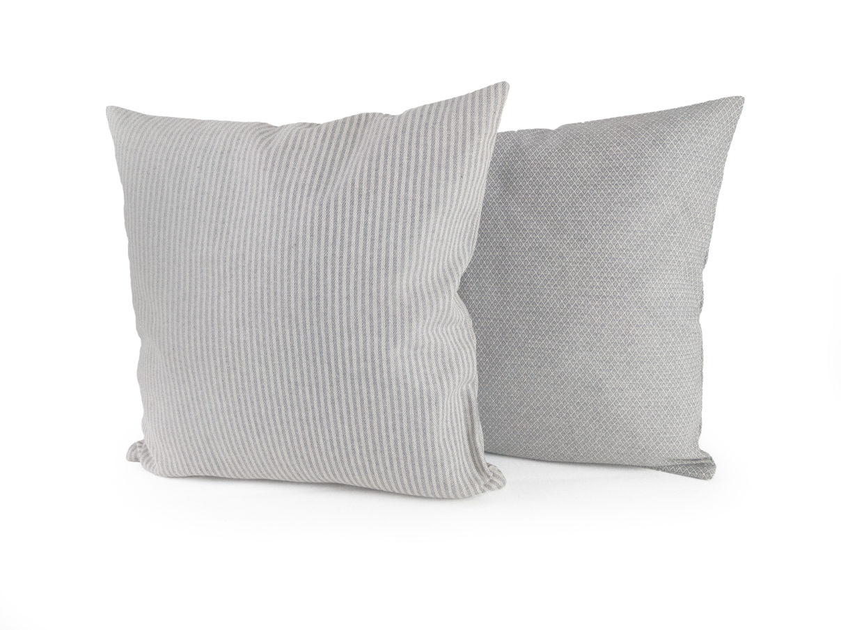 Kissen 2er Set – Streifen & Rauten grau