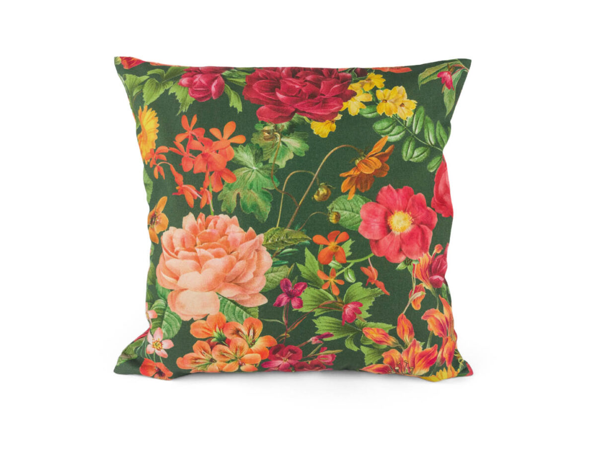 Kissenbezug 40x40cm – Gartenblumen dunkelgrün