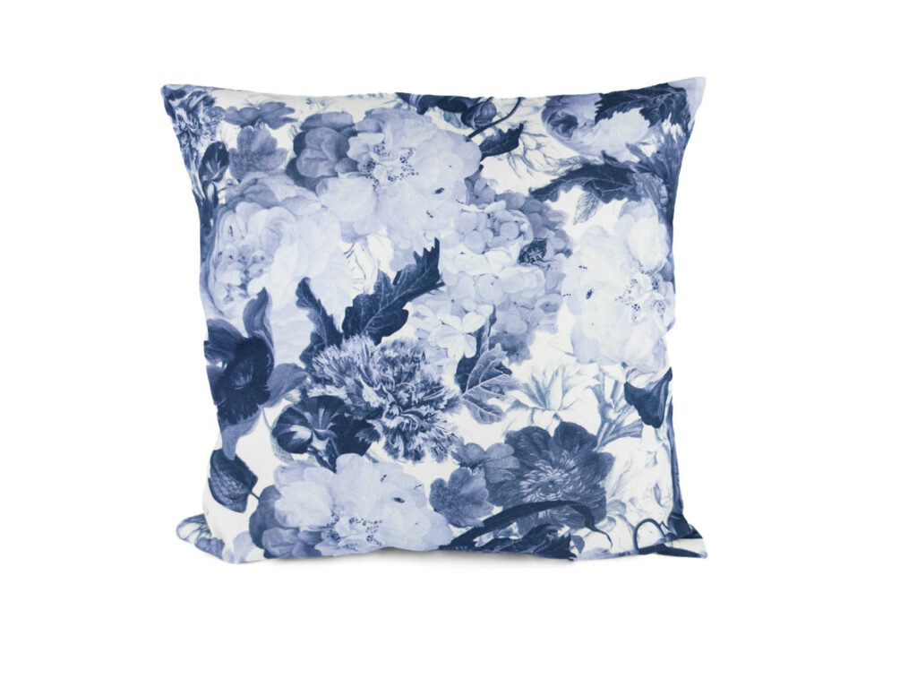 Kissenbezug 40x40cm im Design Barock Blumen – handgefertigt in blau